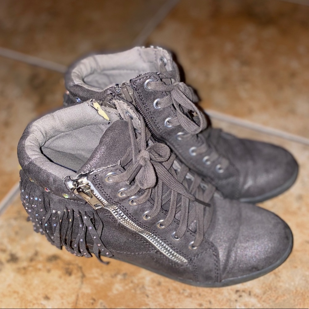 Justice Gray Heeled Boots with Laces and Zipper